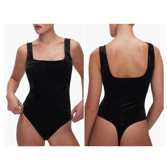 GOOD AMERICAN NWT Black Crushed Velvet Tank Bodysuit Sz 3 = Large - Picture 1 of 10